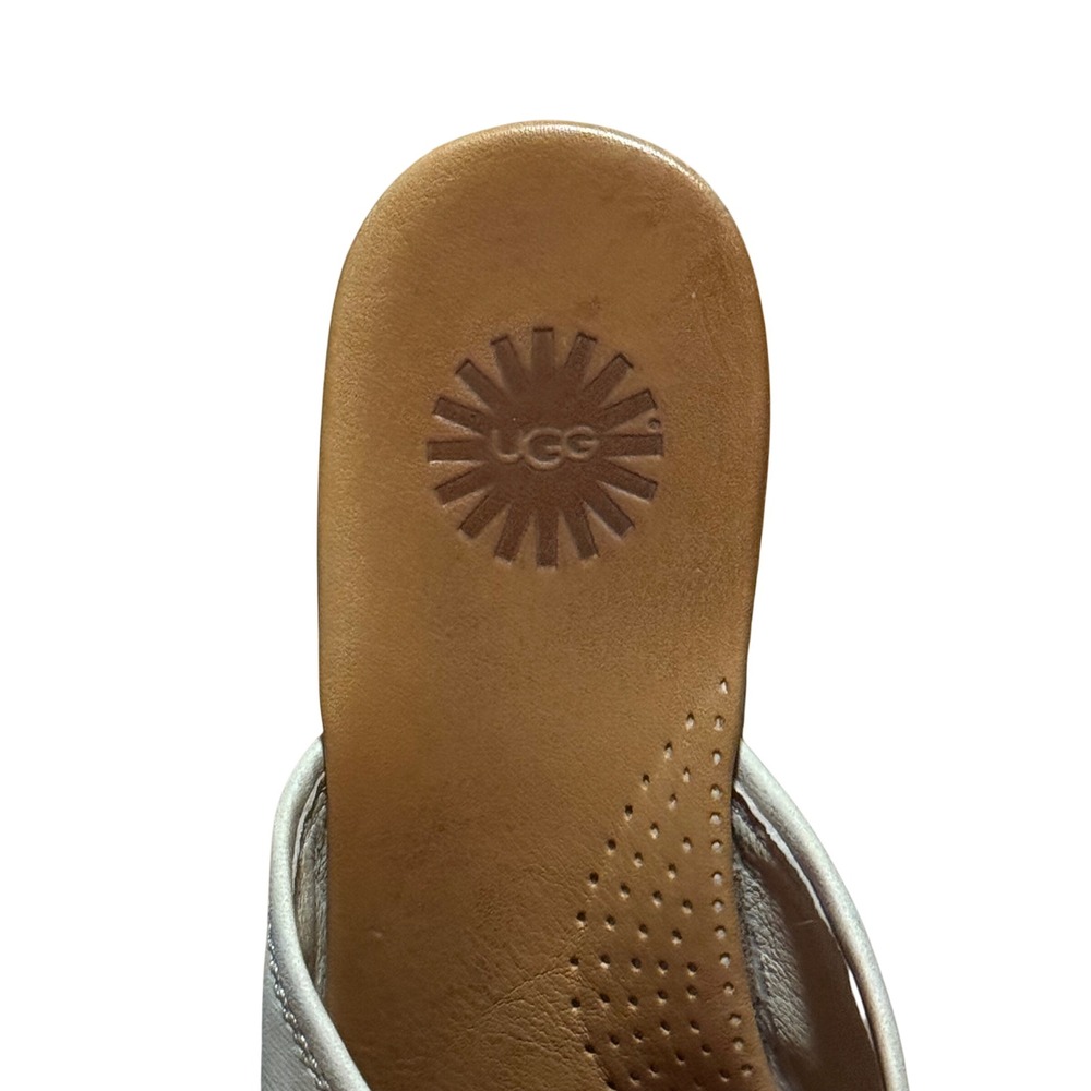 UGG Gwyn Beige Leather Espadrille Wedge Slide Sandals Women's Size 7 - Picture 5 of 13